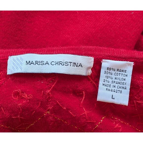 Marisa Christina Holiday Sweater Large Red Beaded Sequined  Embellished Glam - Picture 8 of 9